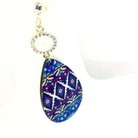 NWT Gold-Tone Rhinestone Painted Wood Dangle Earrings - Picture 1 of 5